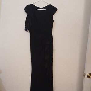 "Make Offer" Woo Sea Black Asymmetrical Sheath Dress with Flutter Cap Sleeves